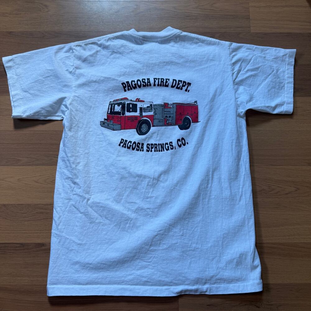 Vintage 90's Pagosa Springs Colorado Fire Department White Tee Shirt Sz Medium